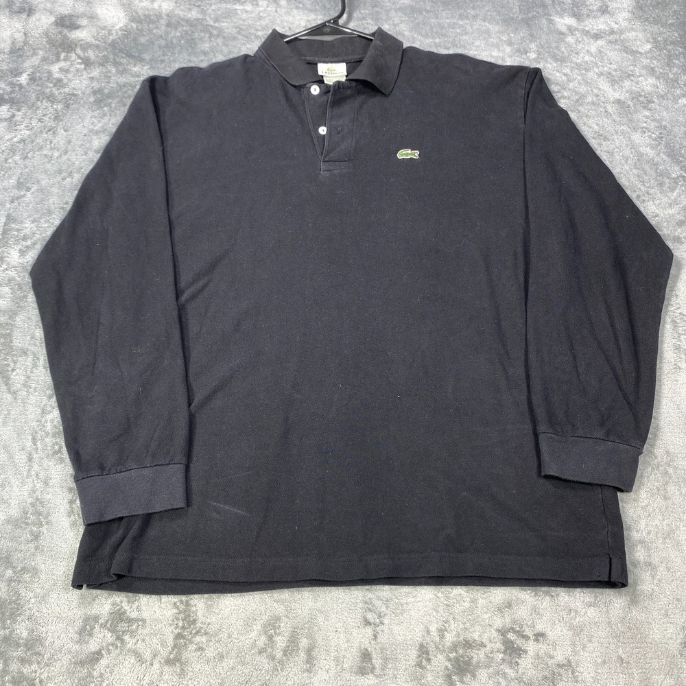 Lacoste Polo Shirt Mens (7) XXL Black Classic Long Sleeve Button Golf Knit Croc